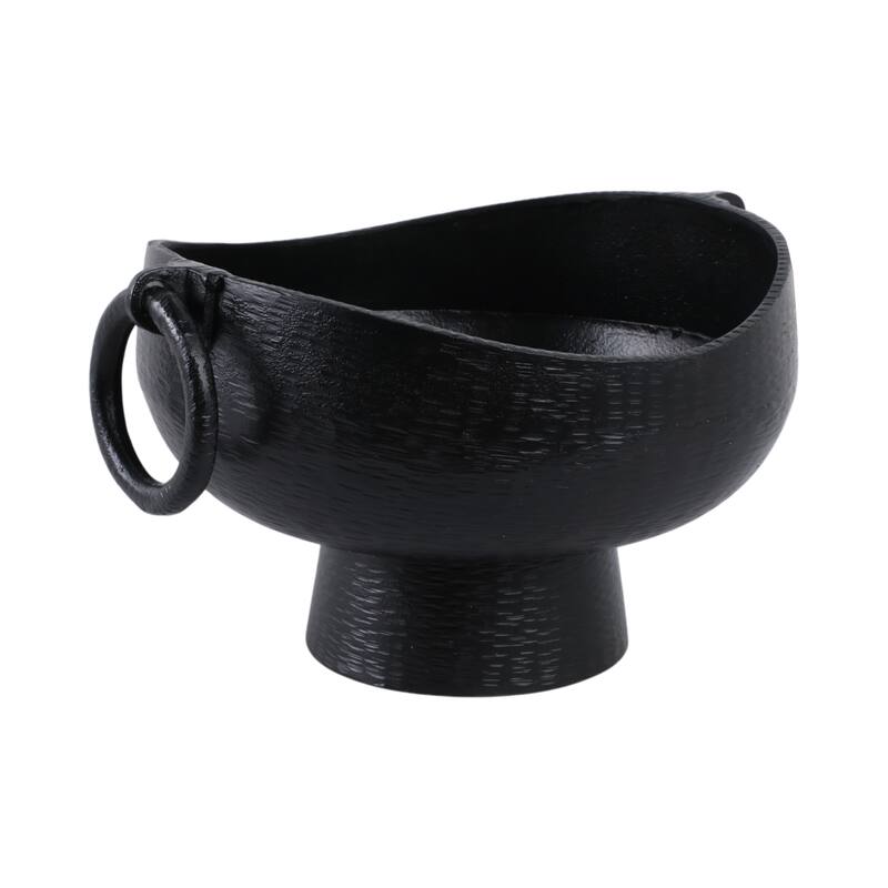 Sculptural Round Textured Decorative Bowl with Ring Handles - 9" Black - 16.0"