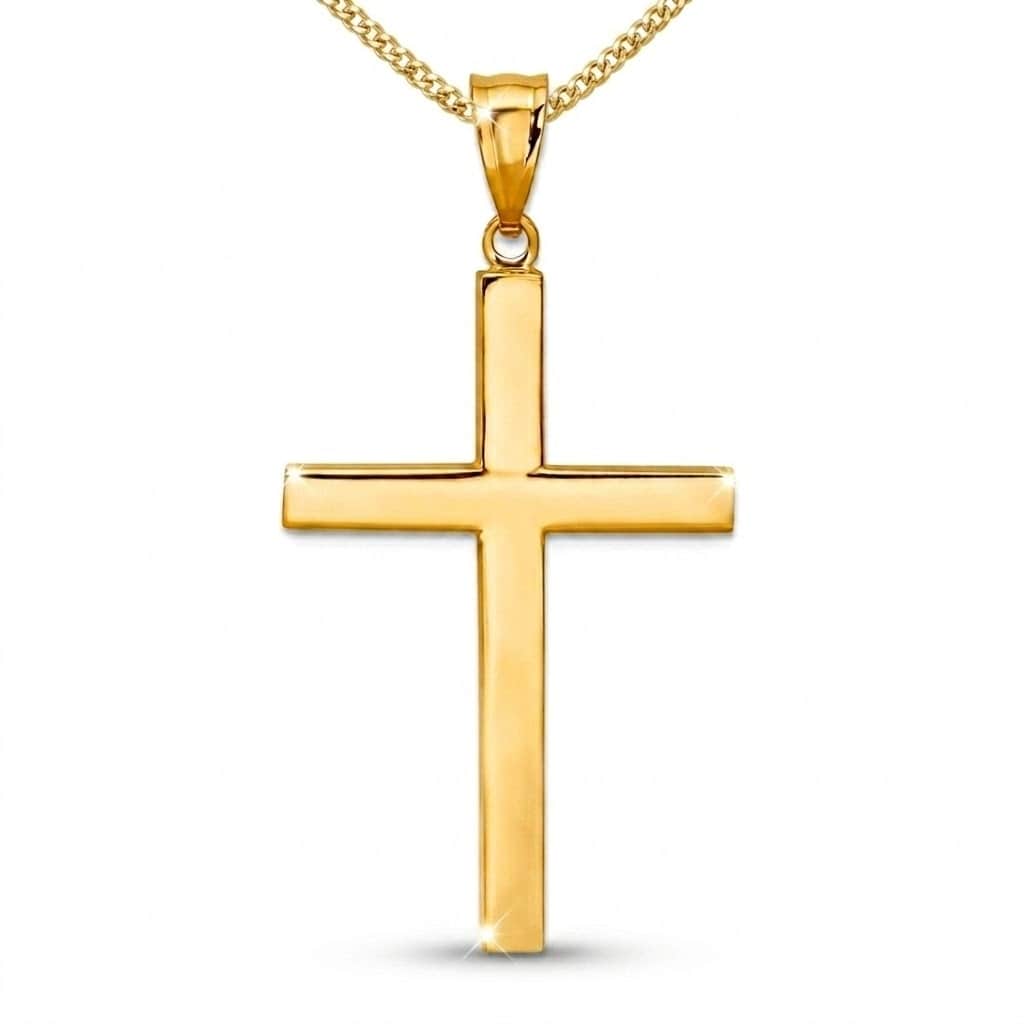 Curata 14k Yellow Gold 18" Polished Cross Hollow Pendant Necklace