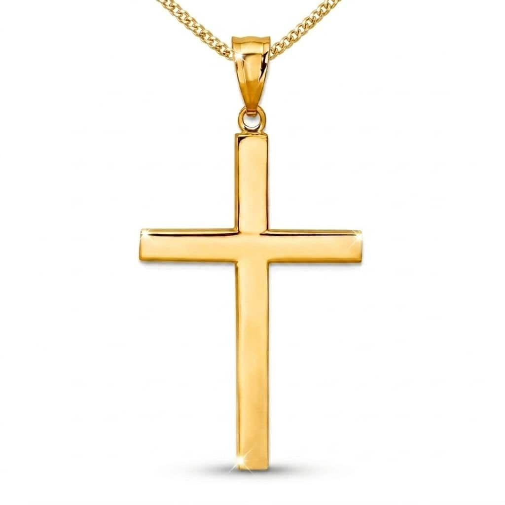 Curata 14k Yellow Gold 18" Polished Cross Hollow Pendant Necklace