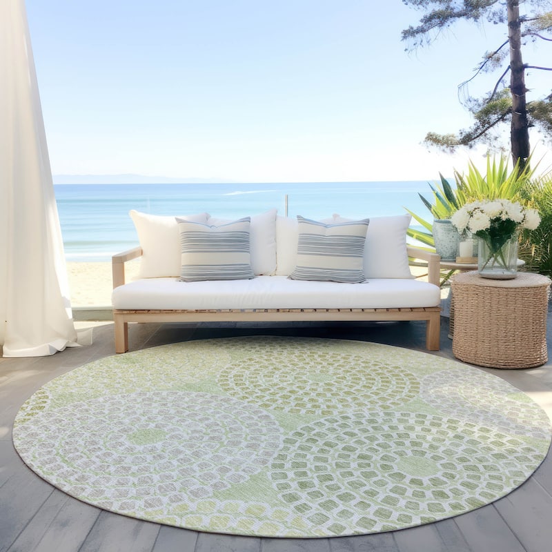 Machine Washable Indoor/ Outdoor Chantille Contemporary Geo Rug - Mint - 8' x 8'