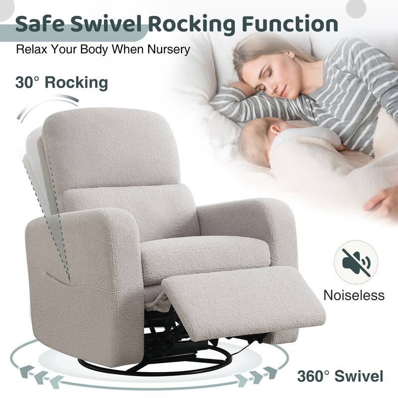 Swivel Manual Recliner Chair Teddy Fabric Nursery Glider Rocking Recliner Set of 2