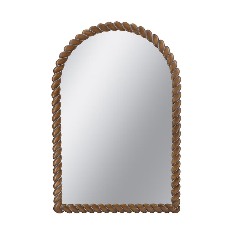 24x35.8" Arched Wall Mirror with Pine Wood Frame - Brown