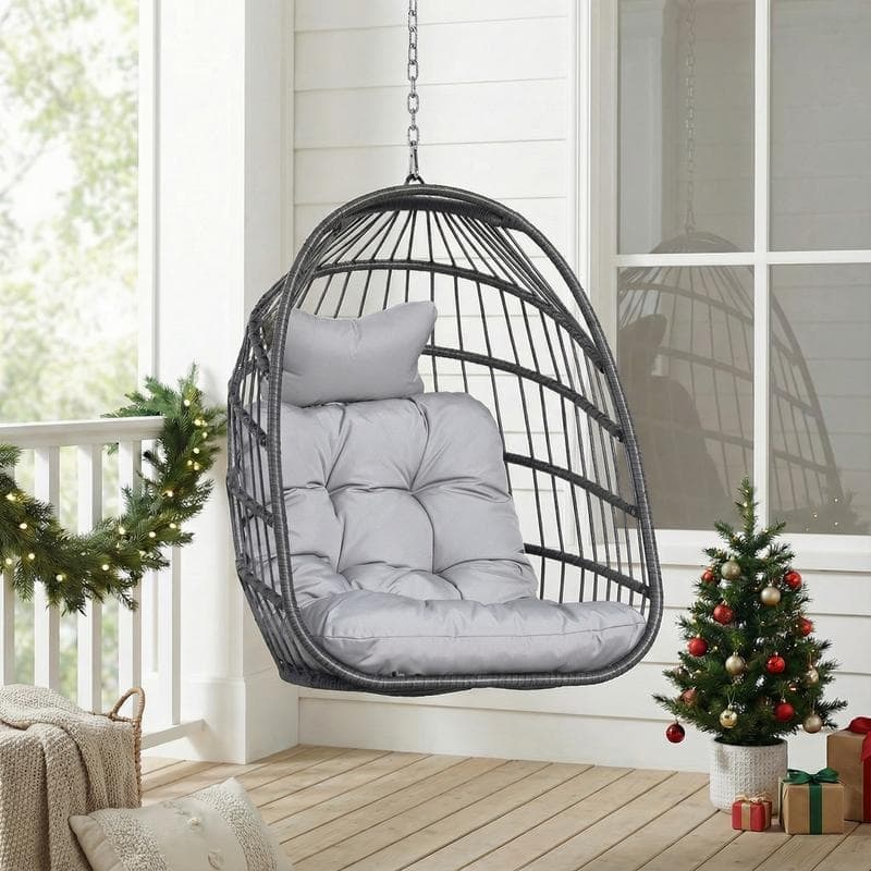 Indoor Hanging Egg Chair Without Stand, 350 lbs Capacity, Wicker Egg Swing Chair with Cushion for Living Room and Bedroom