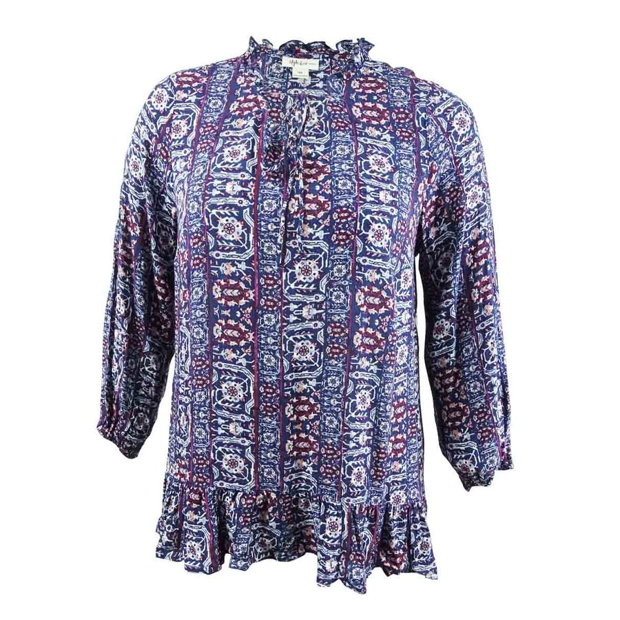 Shop Style Co Women S Plus Size Printed Ruffled Peasant Top