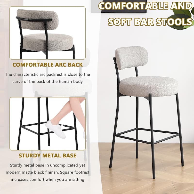 XINMICS 27 Inches Boucle Counter Height Bar Stools with Back