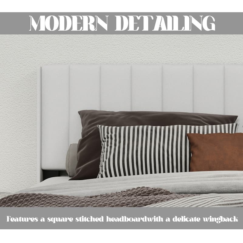 Caxkun Upholstered Platform Bed Frame with Wingback headboard