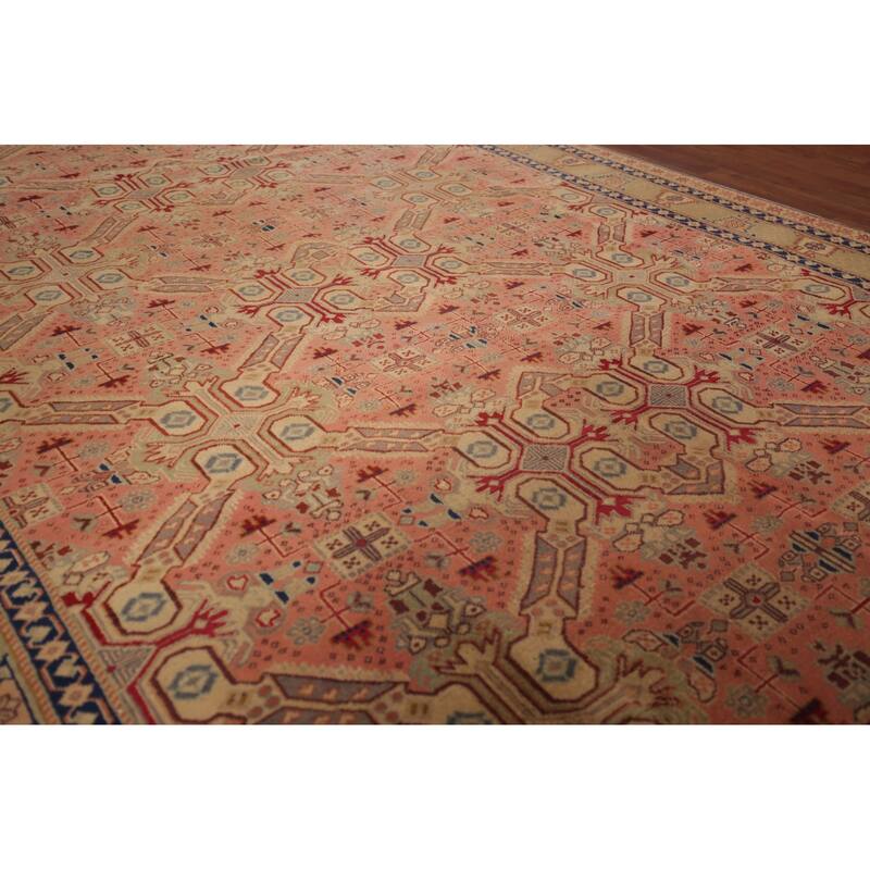 Pink Geometric Anatolian Turkish Vintage Area Rug Handmade Wool Carpet - 6'5" X 9'9"