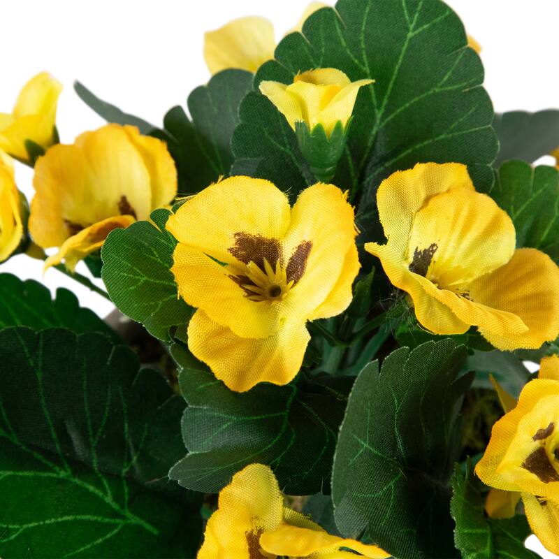 7" Yellow Pansy Artificial Floral Arrangement In "Flowers Garden" Pot