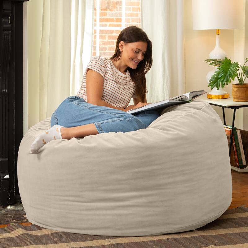 Jaxx Saxx 4ft - Large Round Bean Bag for Adults - Lush Velvet - Lush Velvet Ivory