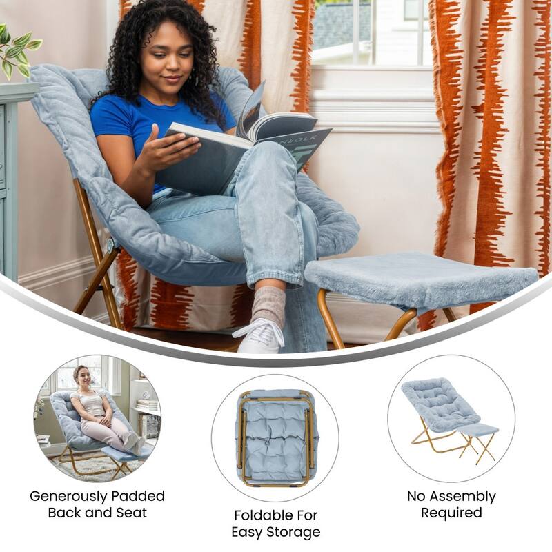 Oversized Folding Upholstered Saucer Chair with Ottoman