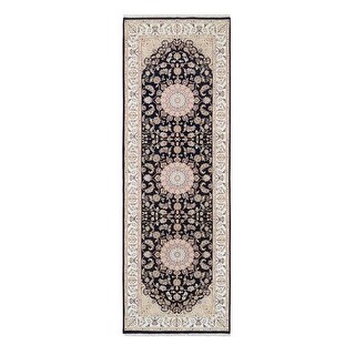 Hand Knotted Blue Fine Oriental with Wool & Silk Oriental Rug (4' x 12 ...
