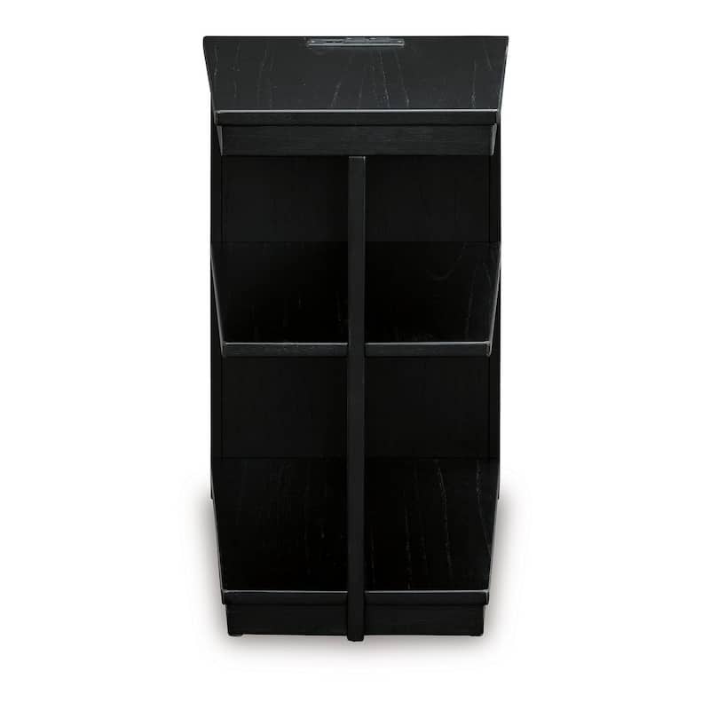 21.38 in. Black Rectangle Wood End Table with USB Charging Ports