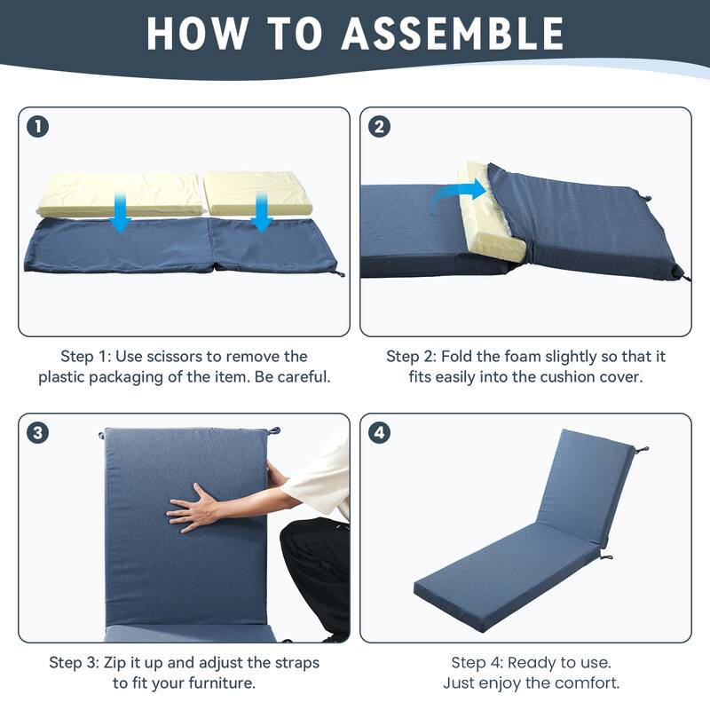 Gymojoy 72x22x3.5 Inch Outdoor Chaise Lounge Cushion, Waterproof Patio & Pool Chair Cushion with Removable Cover