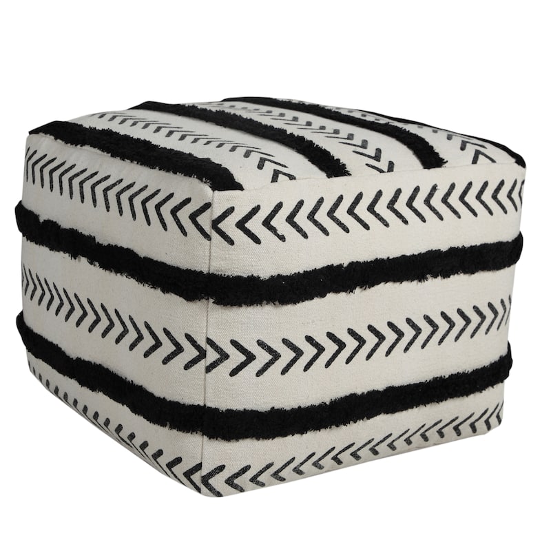 HomeRoots 18" White 100% Cotton Ottoman