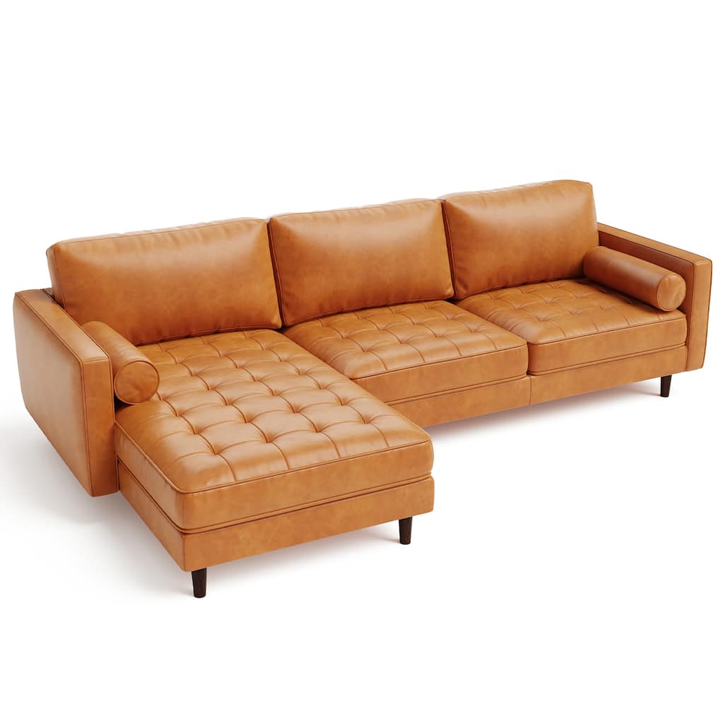 Costway 105'' Air Leather L-Shaped Sectional Sofa w/ Chaise Lounge & 2 - 105'' x 64.5'' x 33.5''
