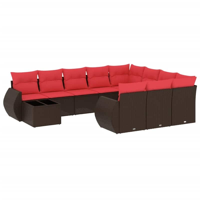 vidaXL 11 Piece Patio Sofa Set with Cushions Black Poly Rattan - 24.4" x 24.4" x 27.2"