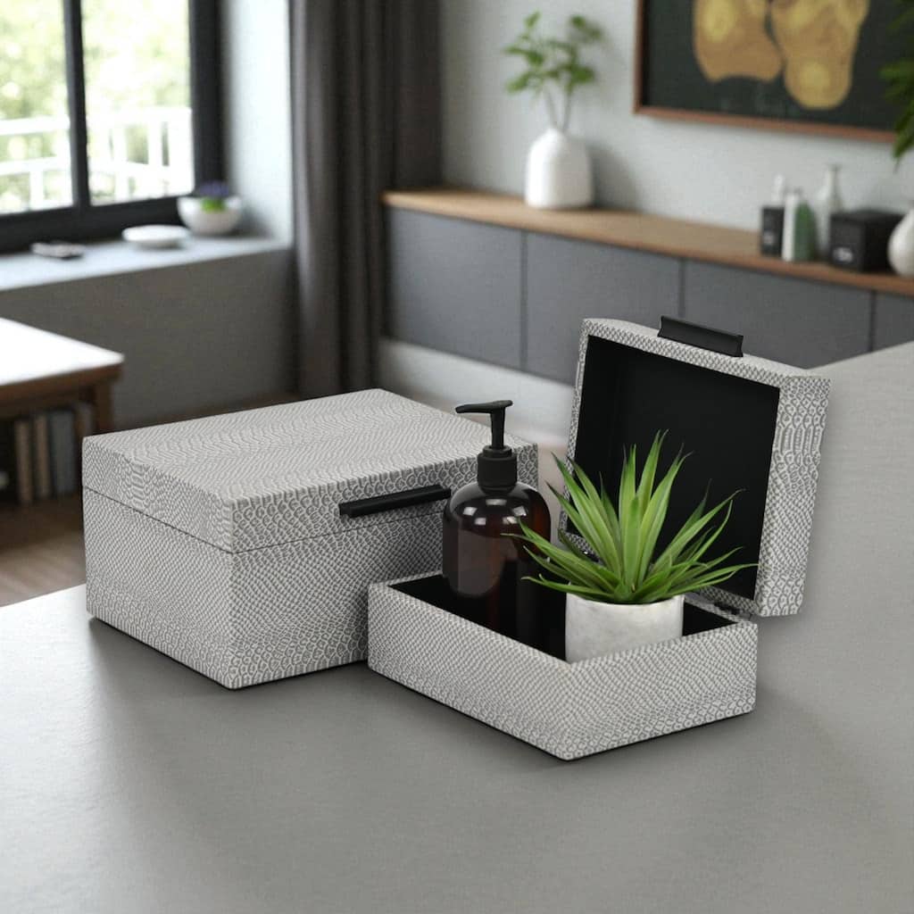 Anouk Set of 2 Rectangular Decorative Storage Boxes - Gray Faux Snakeskin - N/A