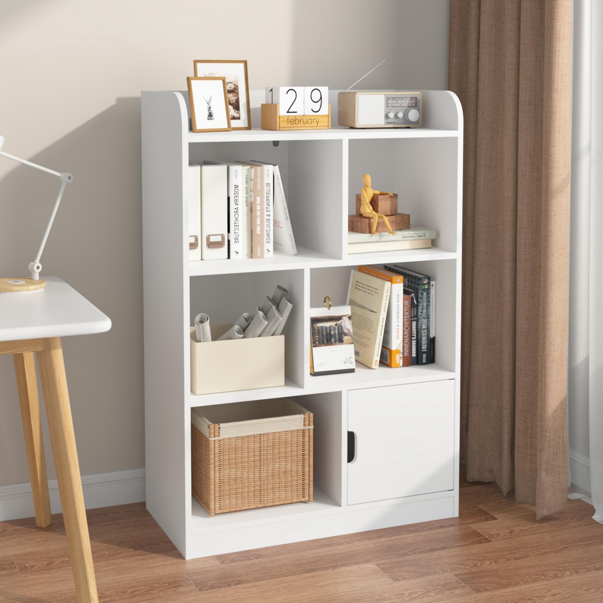Anmytek White 6 Compartment Kids Bookcase Freestanding Cube Organizer Shelves