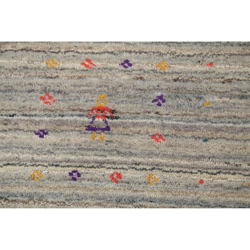 Striped Gray Gabbeh Oriental Square Area Rug Hand-Knotted Wool Carpet - 7'10"x 7'10"