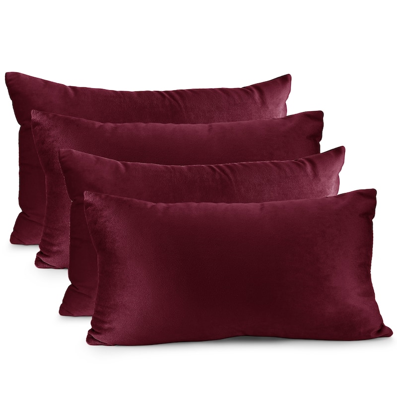 Nestl Solid Microfiber Soft Velvet Throw Pillow Cover (Set of 4) - 12" x 20" - Burgundy Red