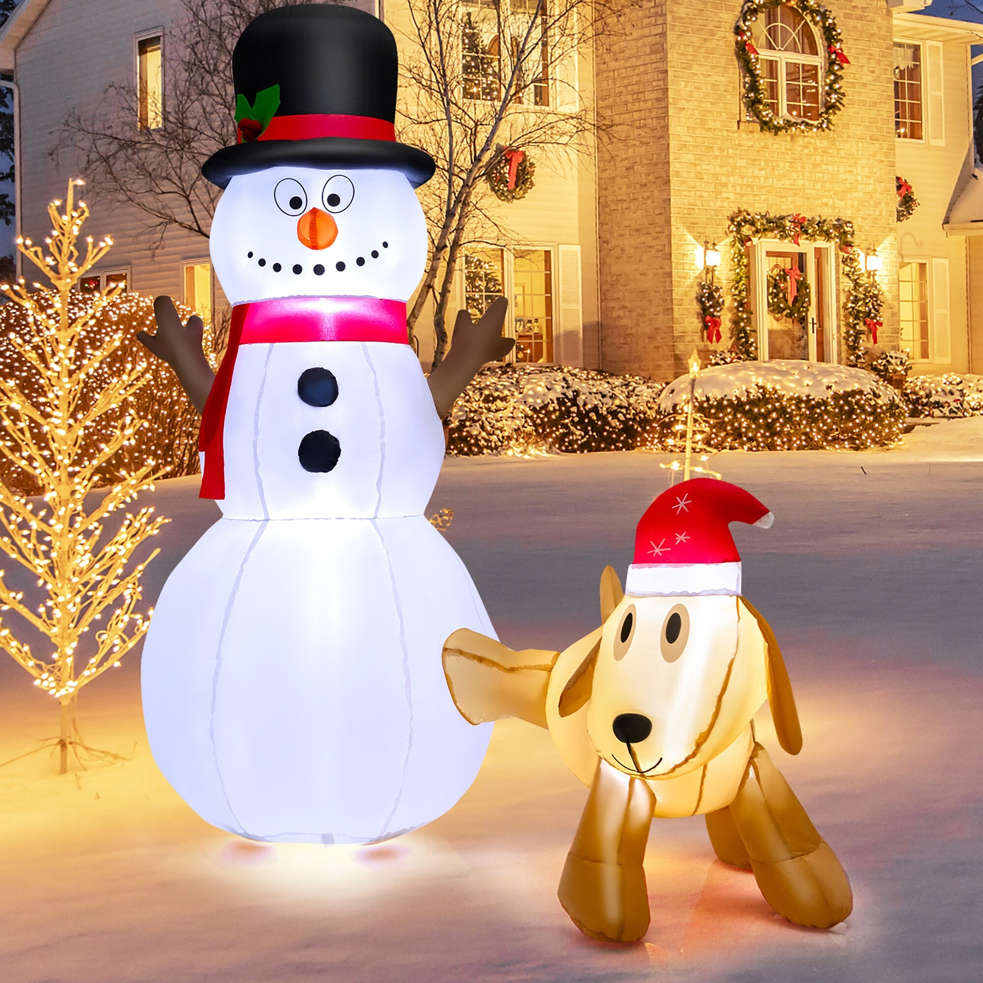 Costway 6 FT Tall Inflatable Snowman and Dog Set Christmas Decoration - See  Details