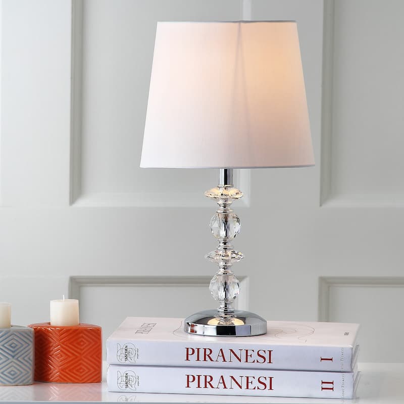 SAFAVIEH Lighting 15-inch Derry White Shade Stacked Crystal Orb Table Lamp (Set of 2) - 9"W x 9"D x 15"H