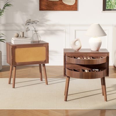 Christopher Knight Home - Araminta Rattan-Panel Nightstand in MDF with Layered Flip Storage