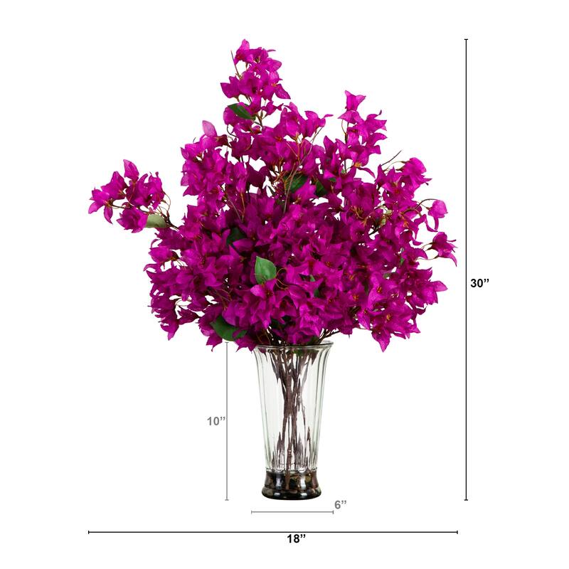 Bougainvillea Floral Artificial Arrangement with Glass Vase - 30" - Pink