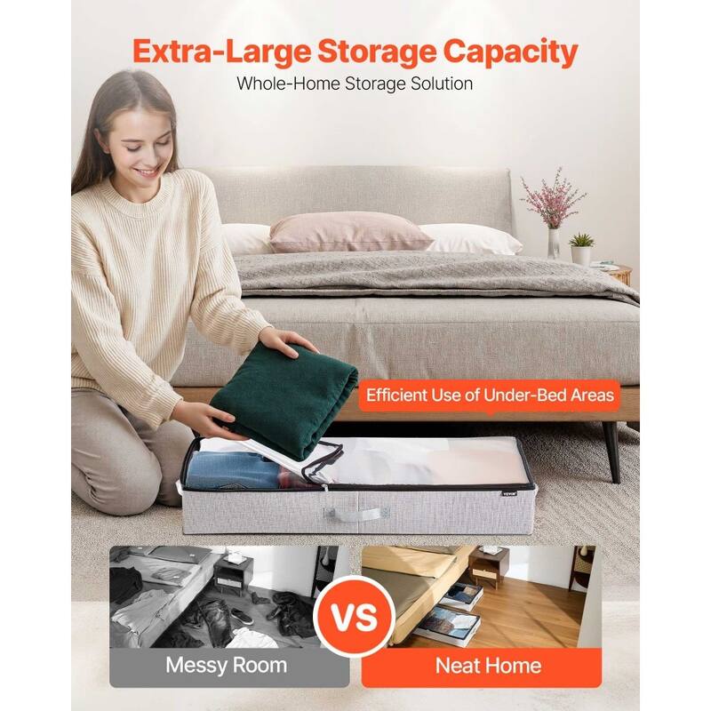 2-Pack Under Bed Storage Bins Foldable Linen Organizer with Double Zipper for Clothing or Shoes - 33.5” x 16.9” x 4.7”