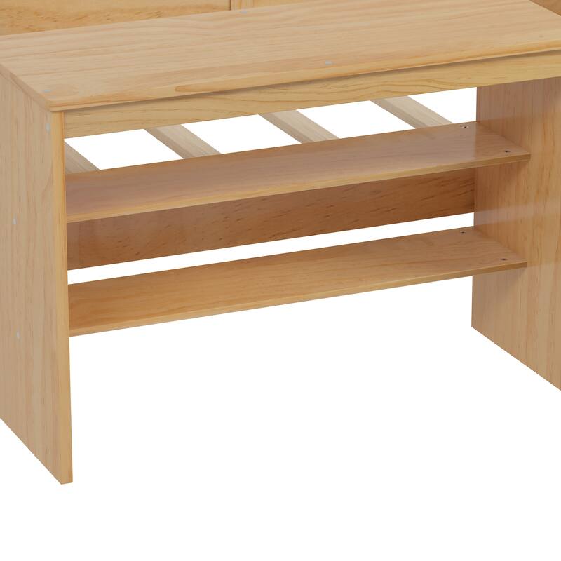 Multi-functional Wooden Daybed with Storage Shelves, Study Desk, Lockers, and Matching Stool