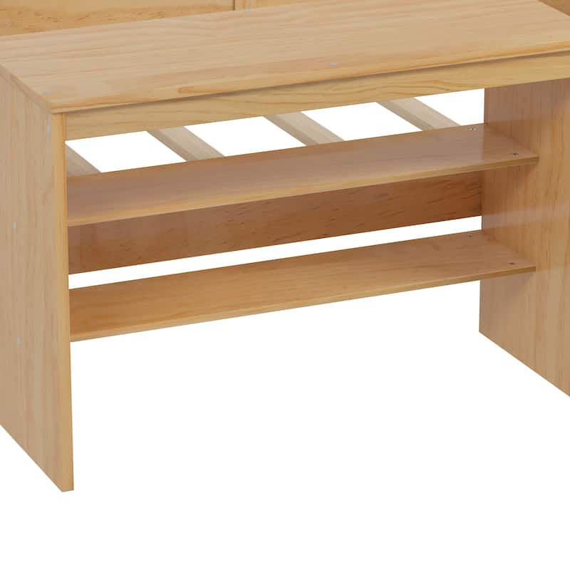 Twin Size Natural Wood Daybed with Study Desk & Storage (350lb Capacity)