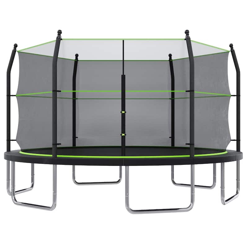 Toddler Trampoline - Safety Enclosure, Basketball Hoop & Ball, Indoor Outdoor Use - Black+Green - 168