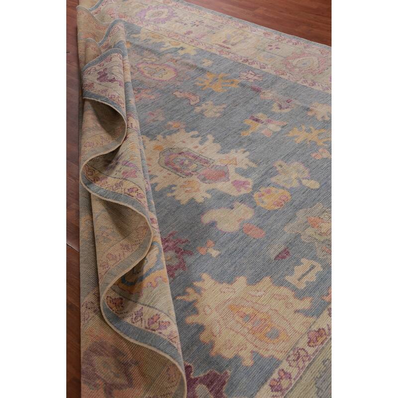 Hand Knotted Oriental 100% Wool Carpet Transitional All-Over Navy Blue & Blues Oushak Area Rug - 10' 2'' X 8' 5''