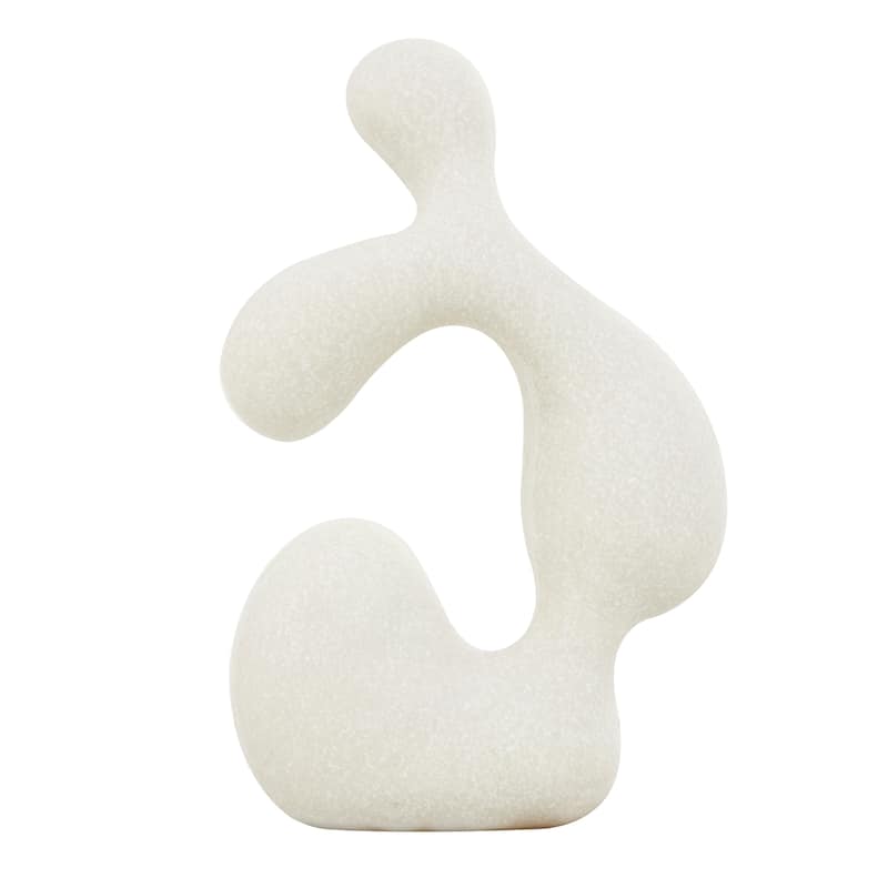 White Polystone Curved Shaped Abstract Sculpture with Speckled Texturing