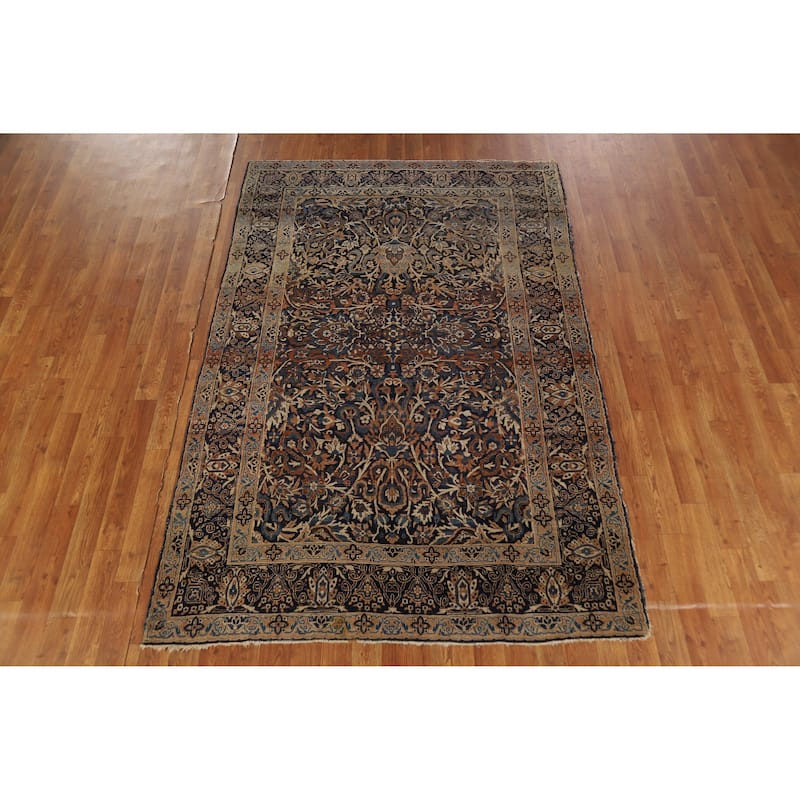 Hand Knotted Oriental 100% Wool Carpet Traditional All-Over Navy Blue & Blues Kerman Area Rug - 7' 0'' X 4' 7''