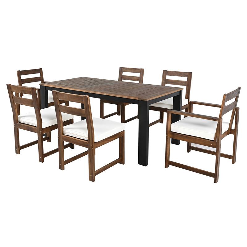 7-piece Acacia Patio Extendable Dining Set with Umbrella Hole