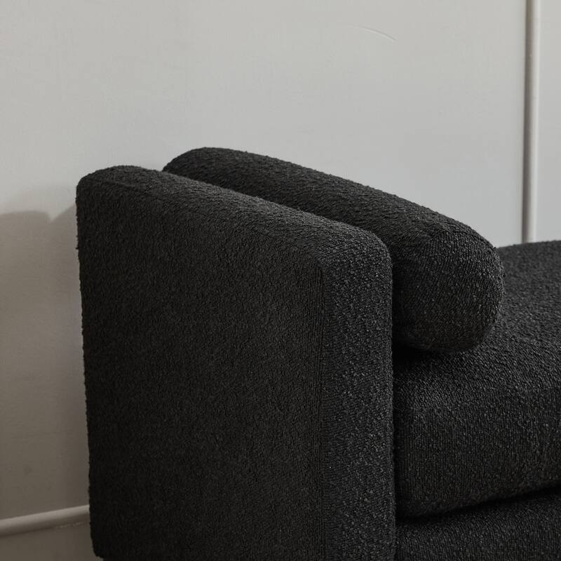 66.34"W Boucle Upholstered Bench Ottoman with 2 Bolster Pillows