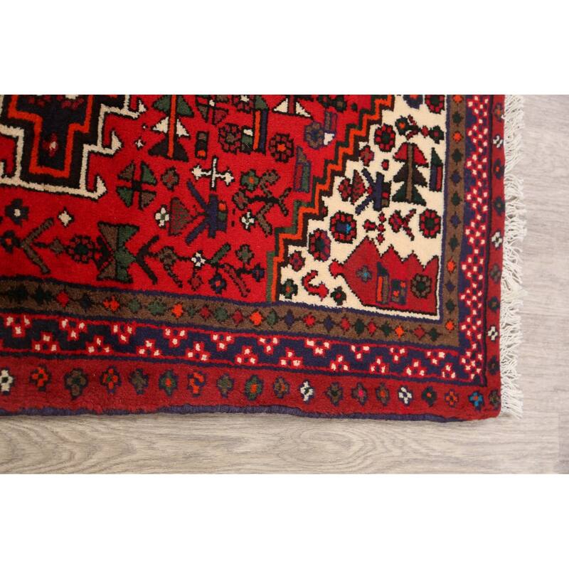 Geometric Tribal Hamedan Persian Area Rug Wool Hand-knotted Carpet - 3'5" x 4'7"