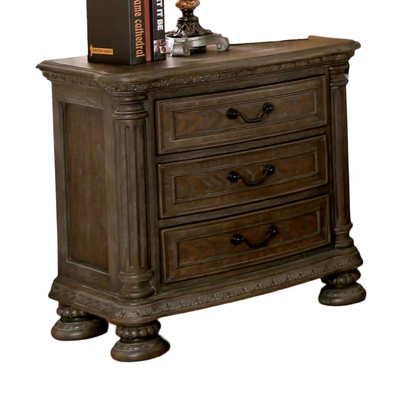 1pc Nightstand Bronze Hanging Pull Bedroom Bedside Table w 3-Drawers