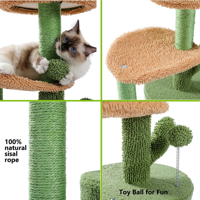32 Cat Tree Tower with Cactus Sisal Scratching Posts Green