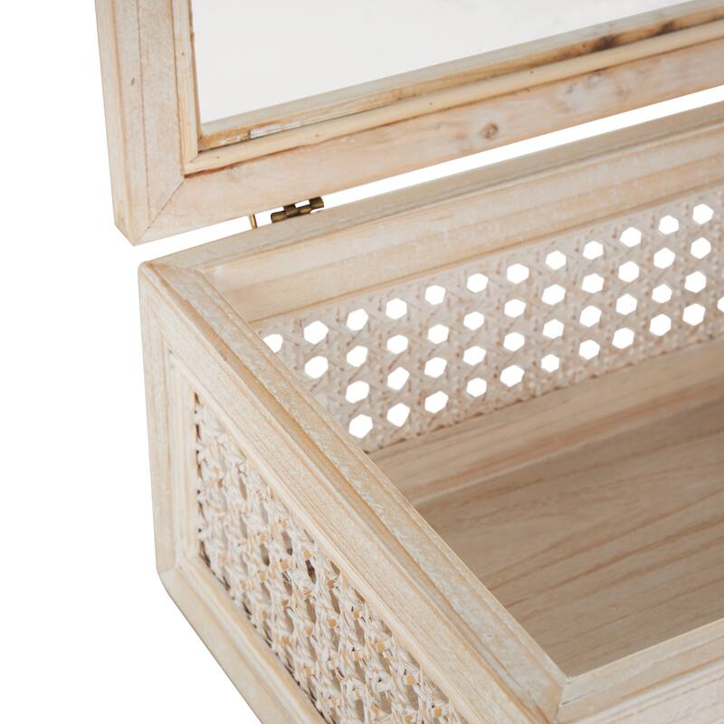 Metal Handmade Woven Storage Box with Bronze Latches and Tempered Glass Tops - Set of 2 Cream - Roche River Decor