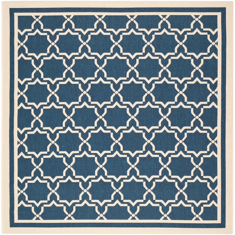 SAFAVIEH Courtyard Gulsin Indoor/ Outdoor Waterproof Patio Backyard Rug - 6'7" Square - Navy/Beige
