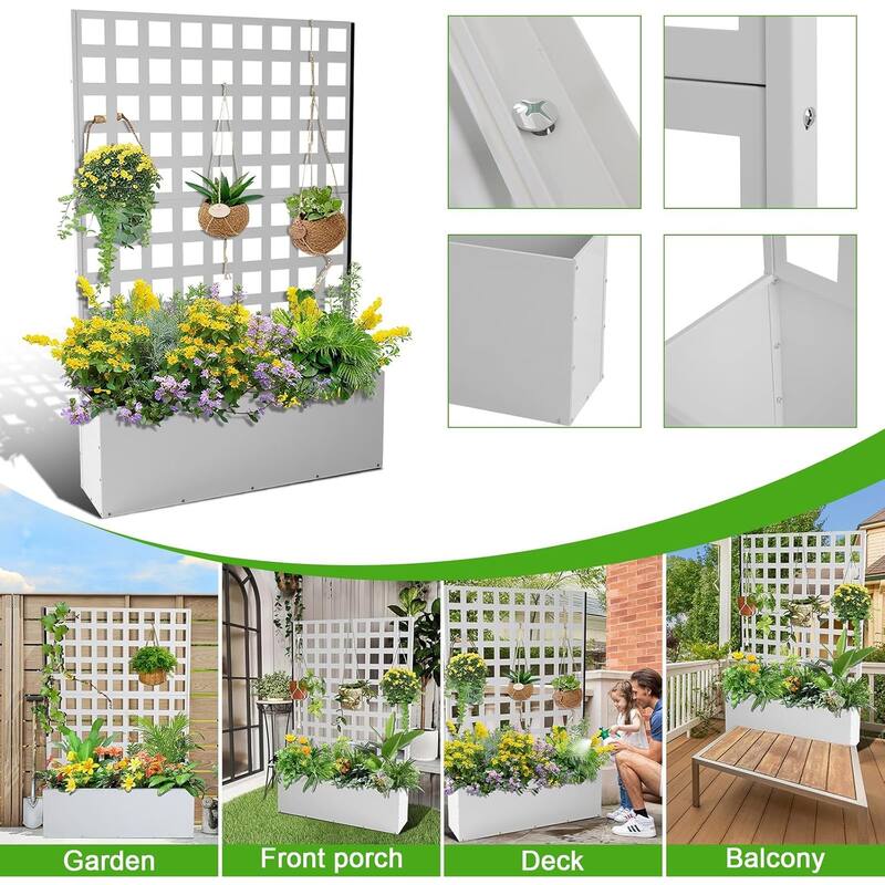 Metal Planter Box with Trellis Privacy Screen