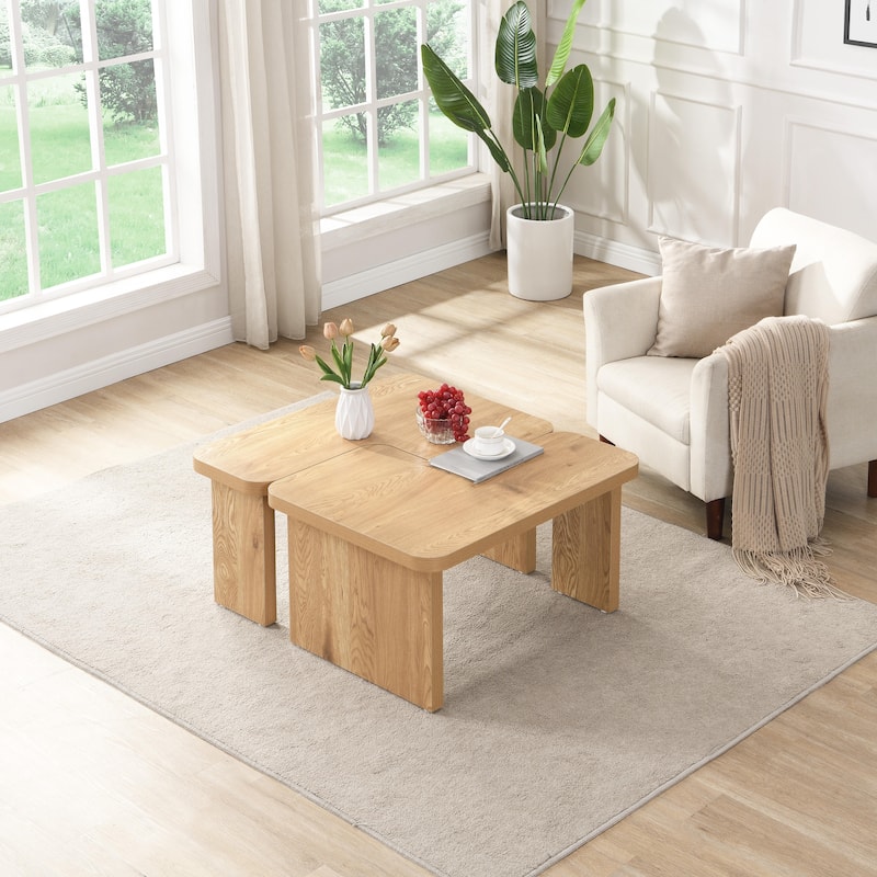 Modern L-Shaped Coffee Table Farmhouse Coffee Table Rectangular Coffee Table with Removable Top, for Living Room