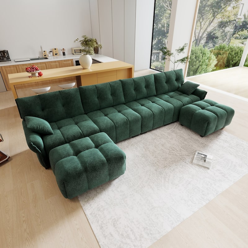 141.7" Chenille U-Shaped Sofa 6 Seater Upholstered Couch with 2 Ottomans for Living Room