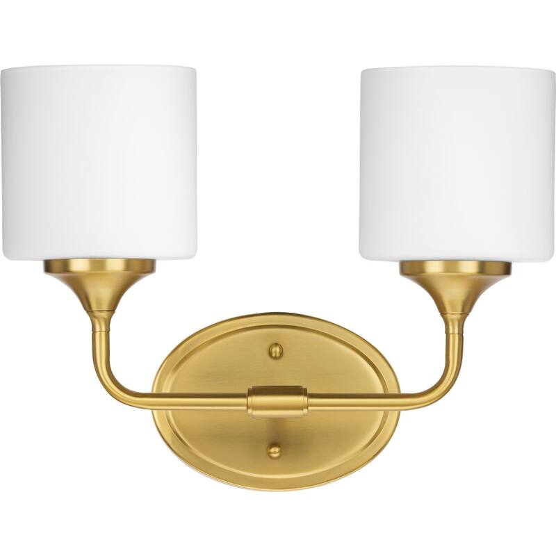 Lynzie Collection Two-Light Brushed Gold Etched Opal Glass Modern Bath Vanity Light - 14.5 in x 5.625 in x 11.125 in