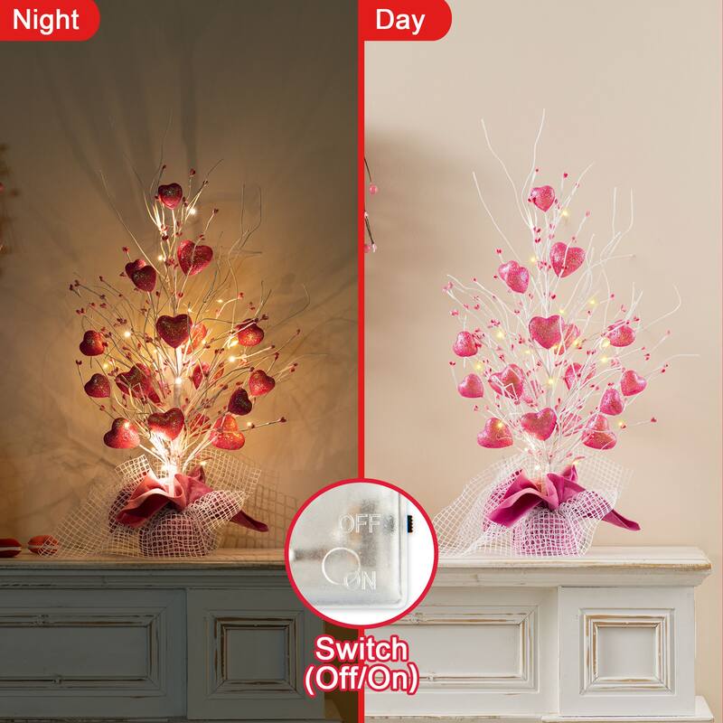 Glitzhome LED Lighted Valentine's Pink Berry Heart Table Tree
