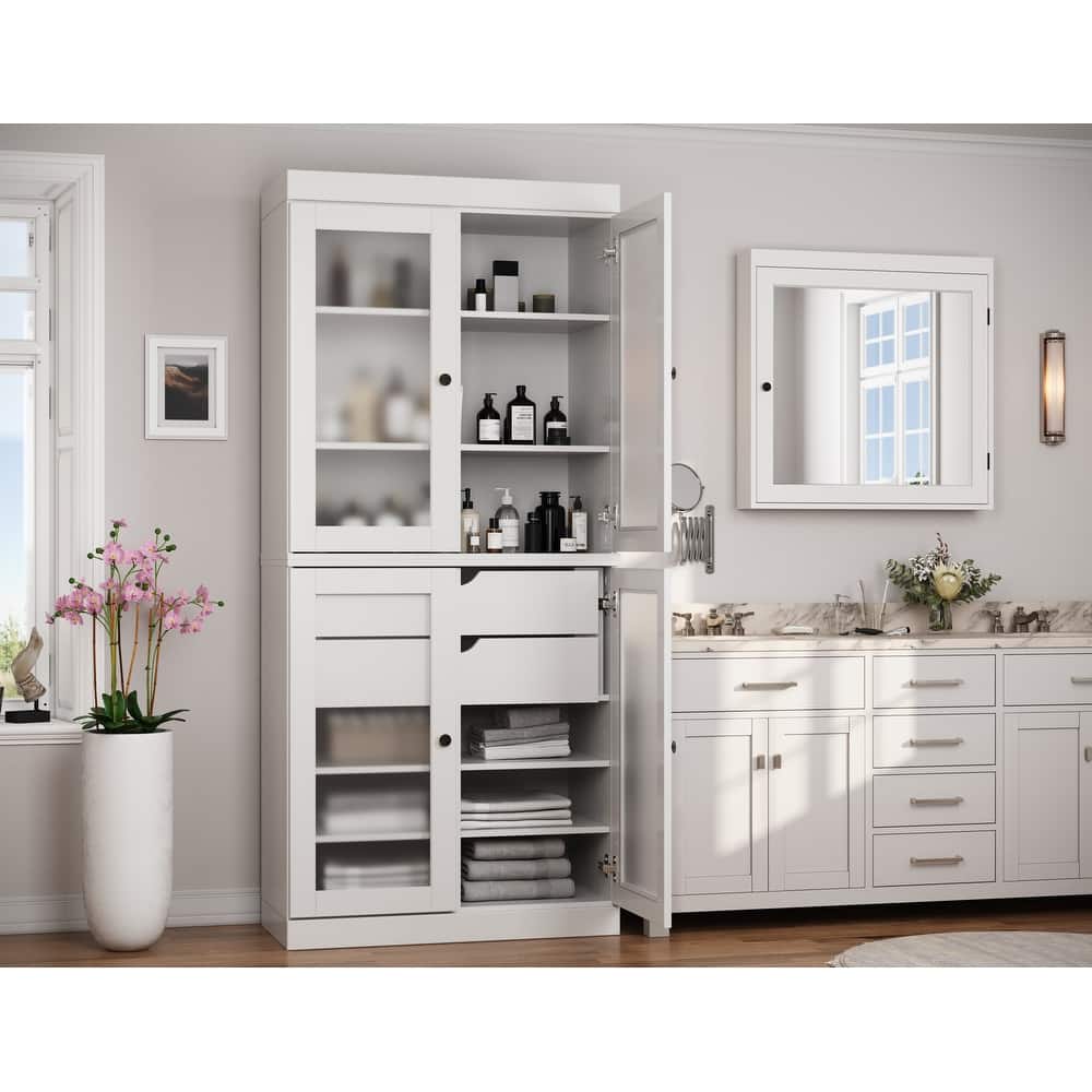 Palace Imports 100% Solid Wood 32" Bathroom Cabinet with Frosted Glass Doors, 2-Drawers and Adjustable Shelves