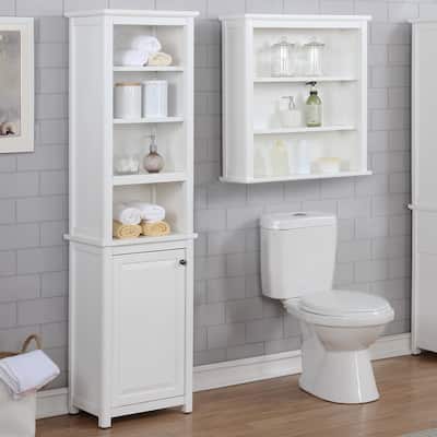Porch & Den Everest Bathroom Storage Tower with Open Upper Shelves and Lower Cabinet