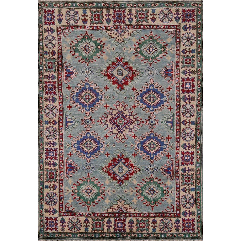 Traditional Blue Kazak Area Rug Handmade Wool Carpet - 5'1" x 6'10"
